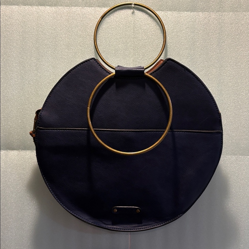 Simply Noelle Navy Round Circle Crossbody Bag Gold Ring Handle - Picture 2 of 7